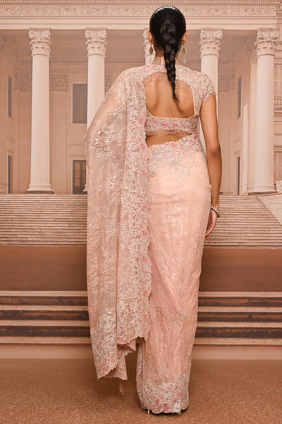 Tarun Tahiliani Blush ombre lace embroidered sari set TARUMAY26D145264