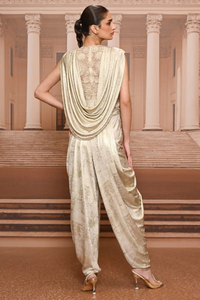 Tarun Tahiliani Ivory pearl embroidered jumpsuit TARUMAY26D145266