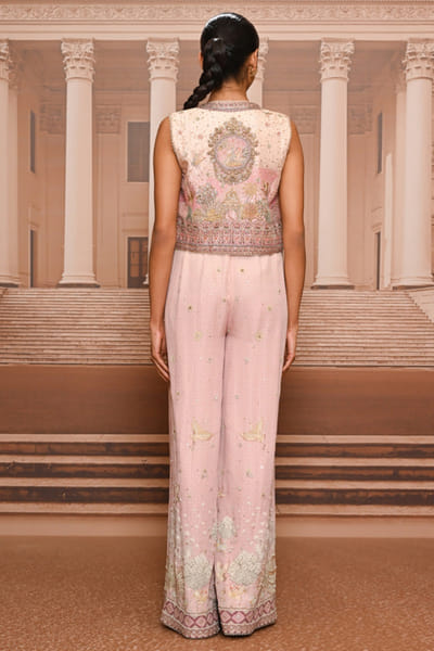 Tarun Tahiliani Blush pink embroidered pichwai jumpsuit-jacket set TARUMAY26D145267