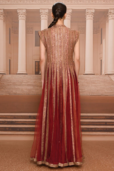 Tarun Tahiliani Wine-gold sequin embroidered flared kurta set TARUMAY26D145279