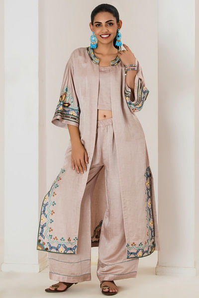 Champagne aari embroidered jacket set