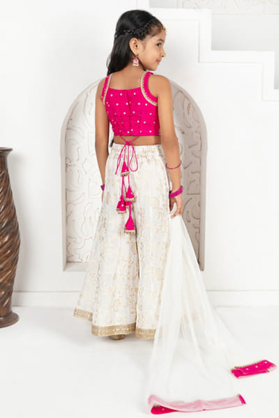 FreeSparrow Ivory and pink zari embroidered palazzo set FREEAPR26D143062