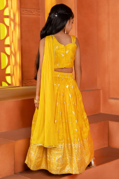 FreeSparrow Yellow lace embroidered lehenga set FREEAPR26D143066