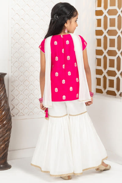 FreeSparrow Pink and white embellished sharara set FREEAPR26D143068