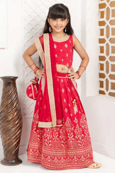 FreeSparrow Red foil printed lehenga set FREEAPR26D143069
