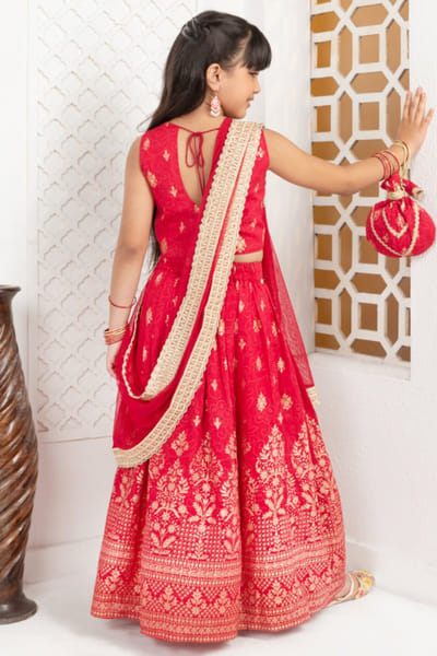 FreeSparrow Red foil printed lehenga set FREEAPR26D143069