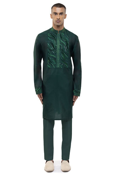 Green embroidered kurta set