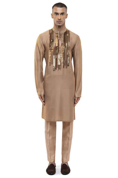 Brown embellished kurta set
