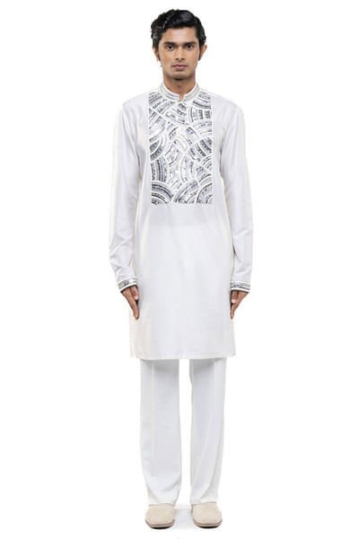 White metallic embroidered kurta set