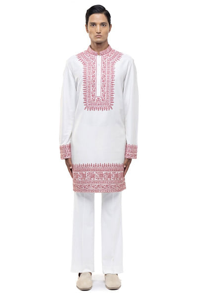 White dori embroidered kurta set