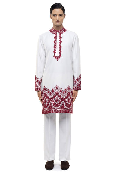 White dori embroidery kurta set