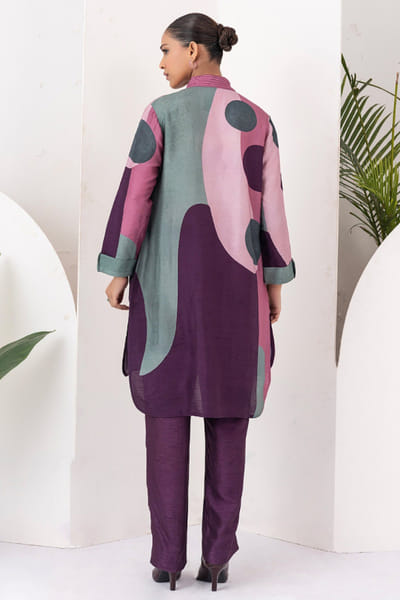 Haute Mess Salmon pink and wine printed tunic HAUTJUN26D147692
