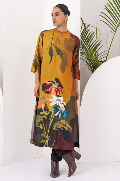 Haute Mess Mustard and brown printed tunic HAUTJUN26D147693