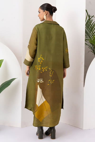 Haute Mess Moss green printed tunic dress HAUTJUN26D147701