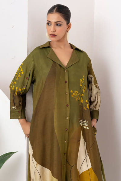 Haute Mess Moss green printed tunic dress HAUTJUN26D147701