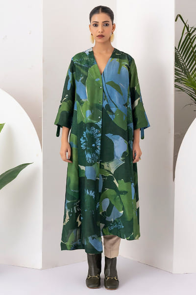 Haute Mess Green and blue printed tunic dress HAUTJUN26D147699
