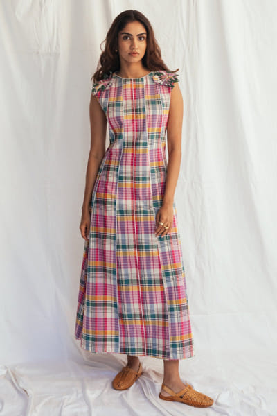 Jodi Multicolour checks and floral appliqué dress JODIJUN26D147965