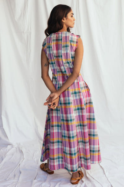 Jodi Multicolour checks and floral appliqué dress JODIJUN26D147965