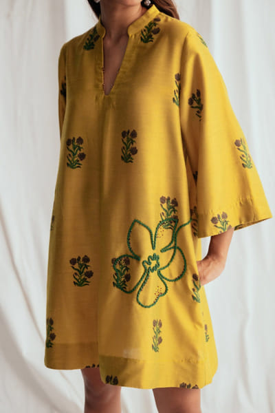 Jodi Yellow floral cord embroidered shift dress JODIJUN26D147969
