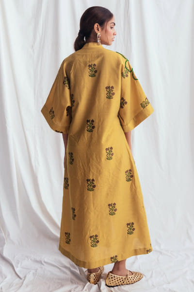 Jodi Yellow floral cord embroidered kimono dress JODIJUN26D147974