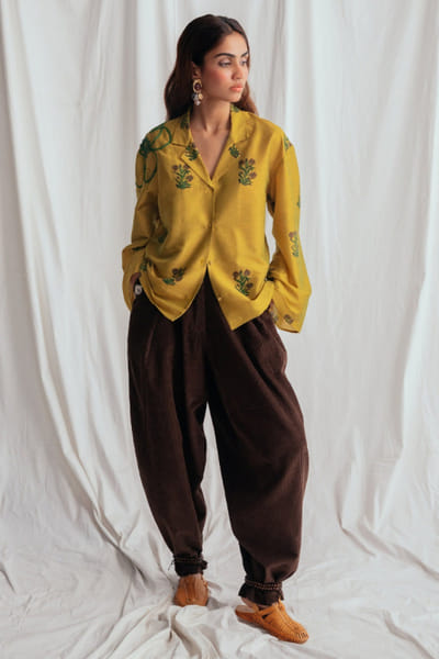Jodi Yellow floral cord embroidered shirt JODIJUN26D147976