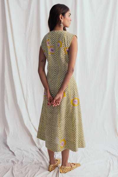 Jodi Green block-print and kantha embroidered dress JODIJUN26D147977