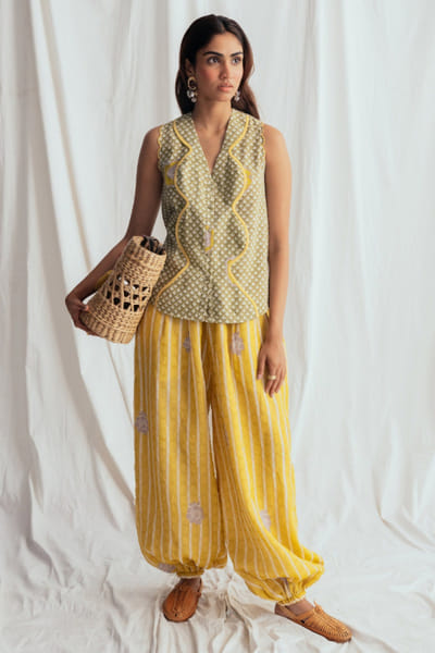 Jodi Green block-print and kantha embroidered shirt JODIJUN26D147979