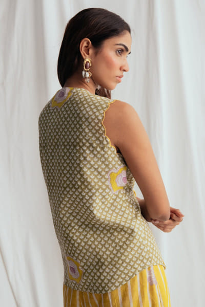Jodi Green block-print and kantha embroidered shirt JODIJUN26D147979