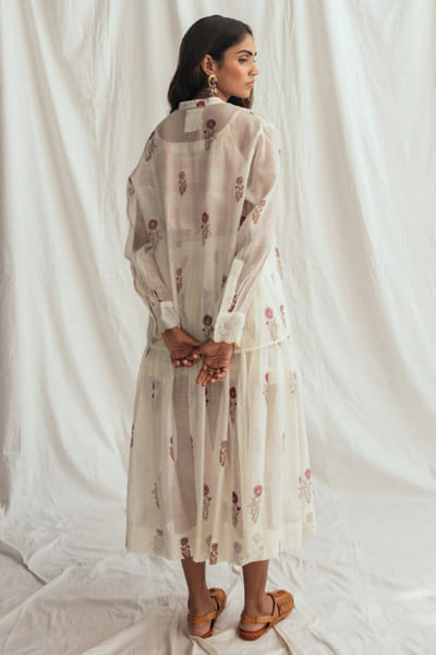 Jodi White floral hand block-printed chanderi shirt JODIJUN26D147982