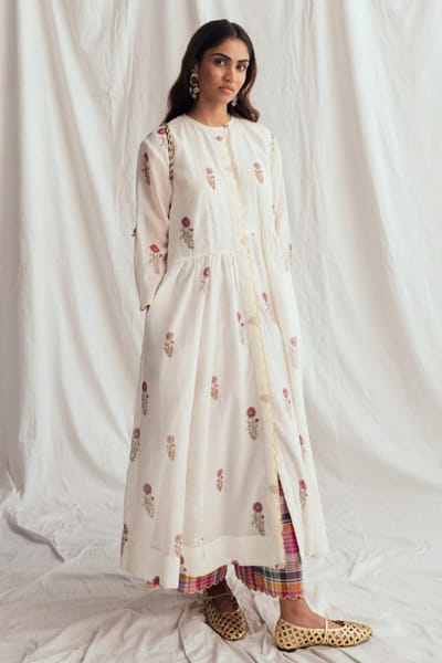 Jodi White floral print-embroidered chanderi dress JODIJUN26D147984