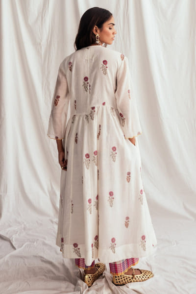 Jodi White floral print-embroidered chanderi dress JODIJUN26D147984