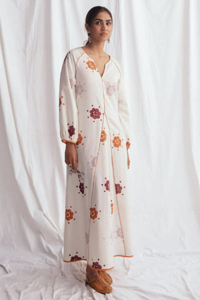 Jodi White floral hand-block printed dress JODIJUN26D147986
