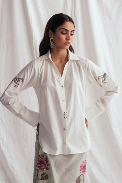 Jodi White horse embroidered cotton poplin shirt JODIJUN26D147988