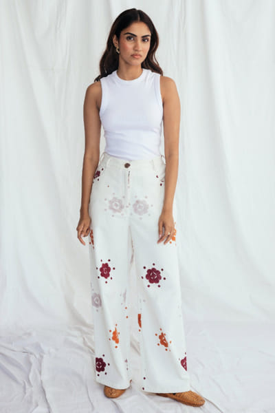 Jodi White floral block-printed corduroy trousers JODIJUN26D147990