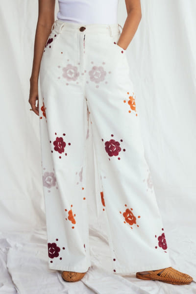 Jodi White floral block-printed corduroy trousers JODIJUN26D147990