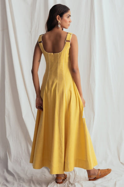 Jodi Yellow floral appliqué flared dress JODIJUN26D147992