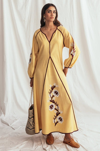 Jodi Yellow floral appliqué dress JODIJUN26D147993