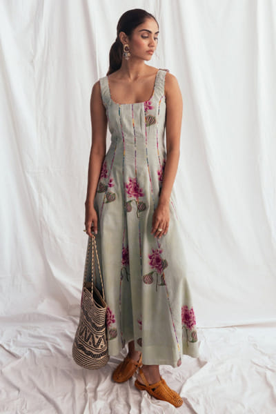 Jodi Green floral hand-block printed dress JODIJUN26D147995