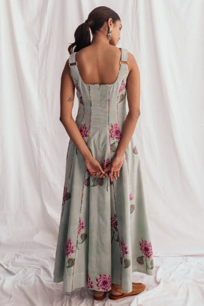 Jodi Green floral hand-block printed dress JODIJUN26D147995