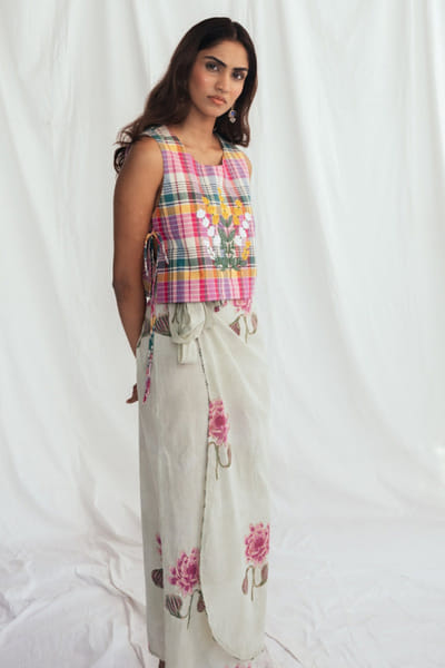 Jodi Green floral hand-block printed wrap skirt JODIJUN26D147998