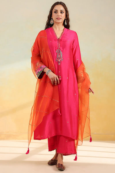 Pink gota embroidered kurta set