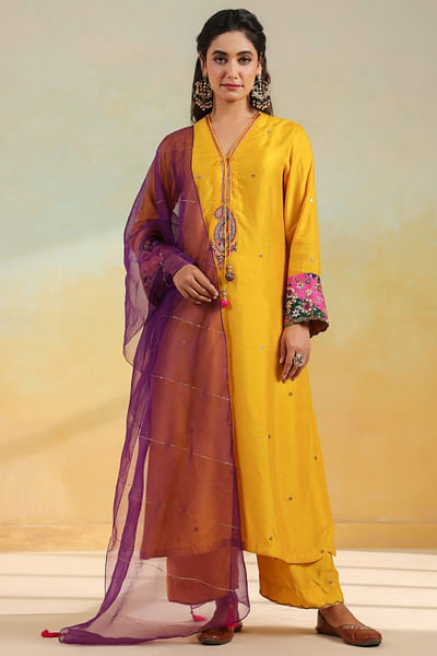 Yellow gota embroidered kurta set