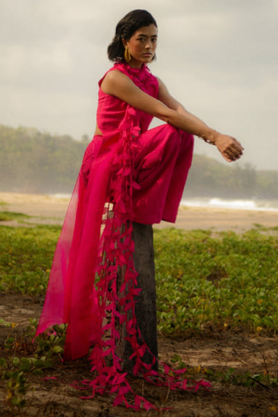 Hot pink 3D tassel jacket pant set