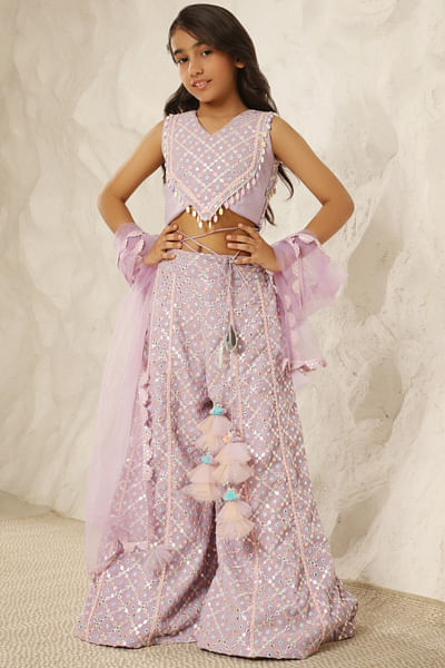 Lilac embroidered palazzo set