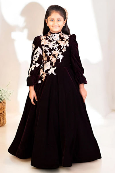 Burgundy embroidered anarkali