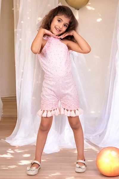 Pink sequin embroidered jumpsuit