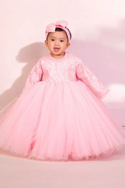Pink embroidered bow gown