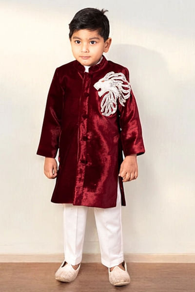 Maroon embroidered sherwani set