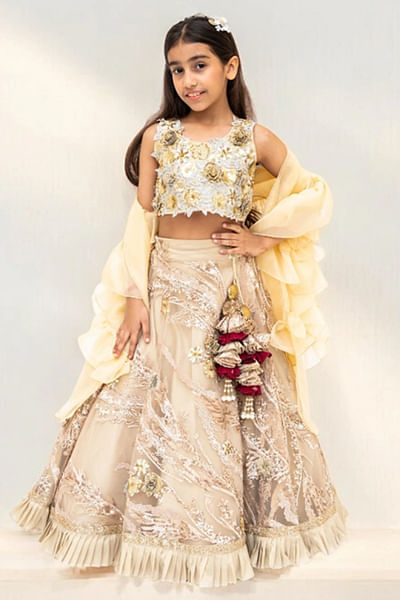 Golden floral embroidered lehenga set