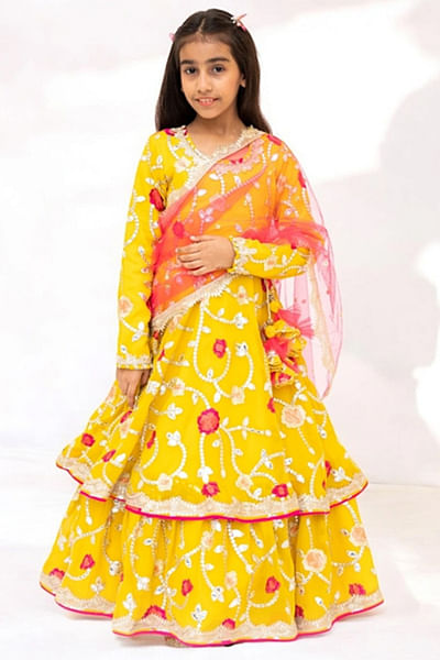Yellow gota embroidered anarkali set